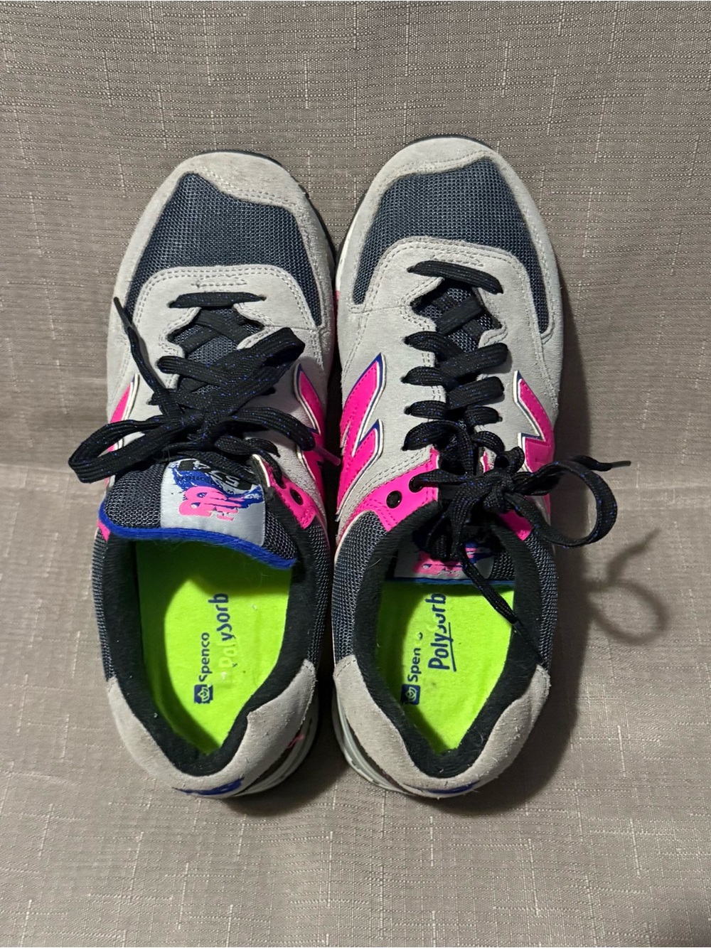 New Balance Women's Gray and Pink Athletic Sneakers with Neon Insoles